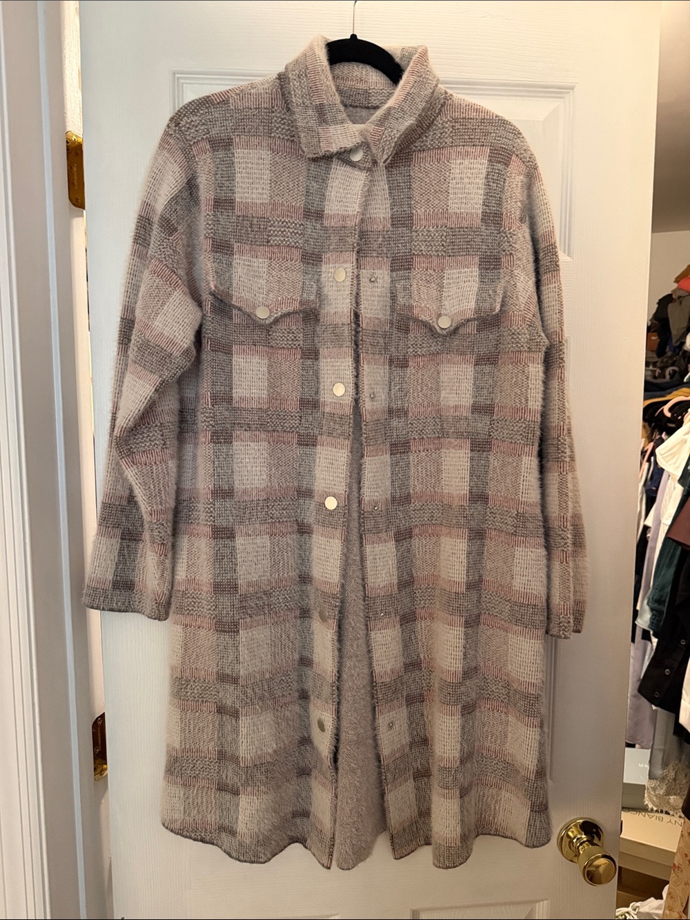 Anthropology Pilcro Women's Long Plaid eyelash midi jacket